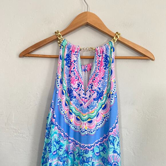 Lilly Pulitzer Bowen Halter Top Women Size Medium Multicolor Gold Chain Beach - Picture 10 of 12